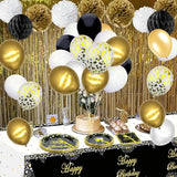 81 Pieces Black and Gold Party Supplies Gold and Black Plates Black