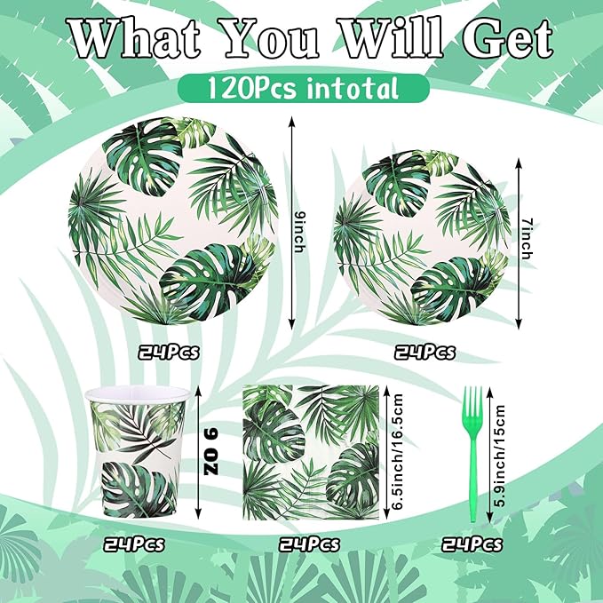 120 Pcs Hawaiian Party Decorations Supplies Tropical Palm Leaves