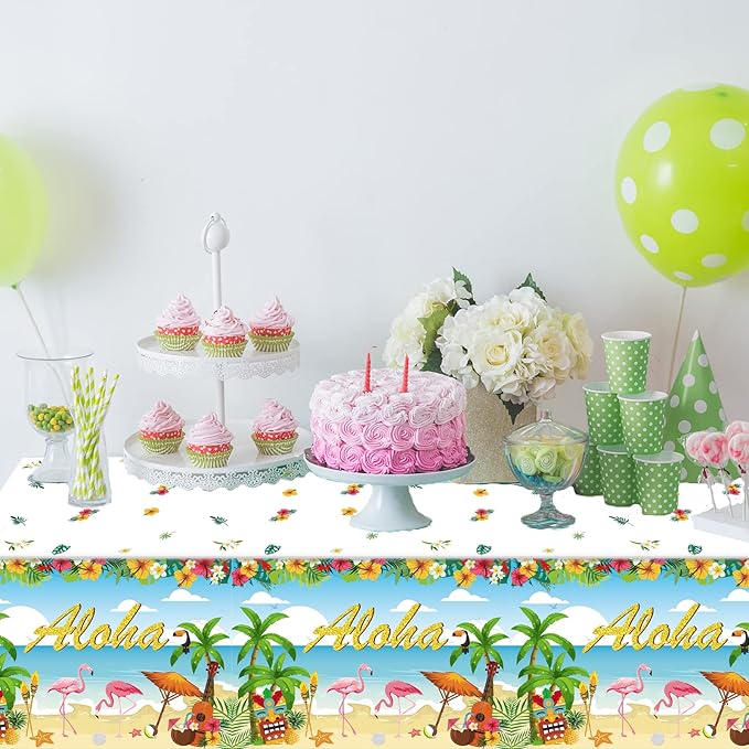 Tevxj 3 Pieces Tropical Luau Party Tablecovers Hawaiian Beach Theme