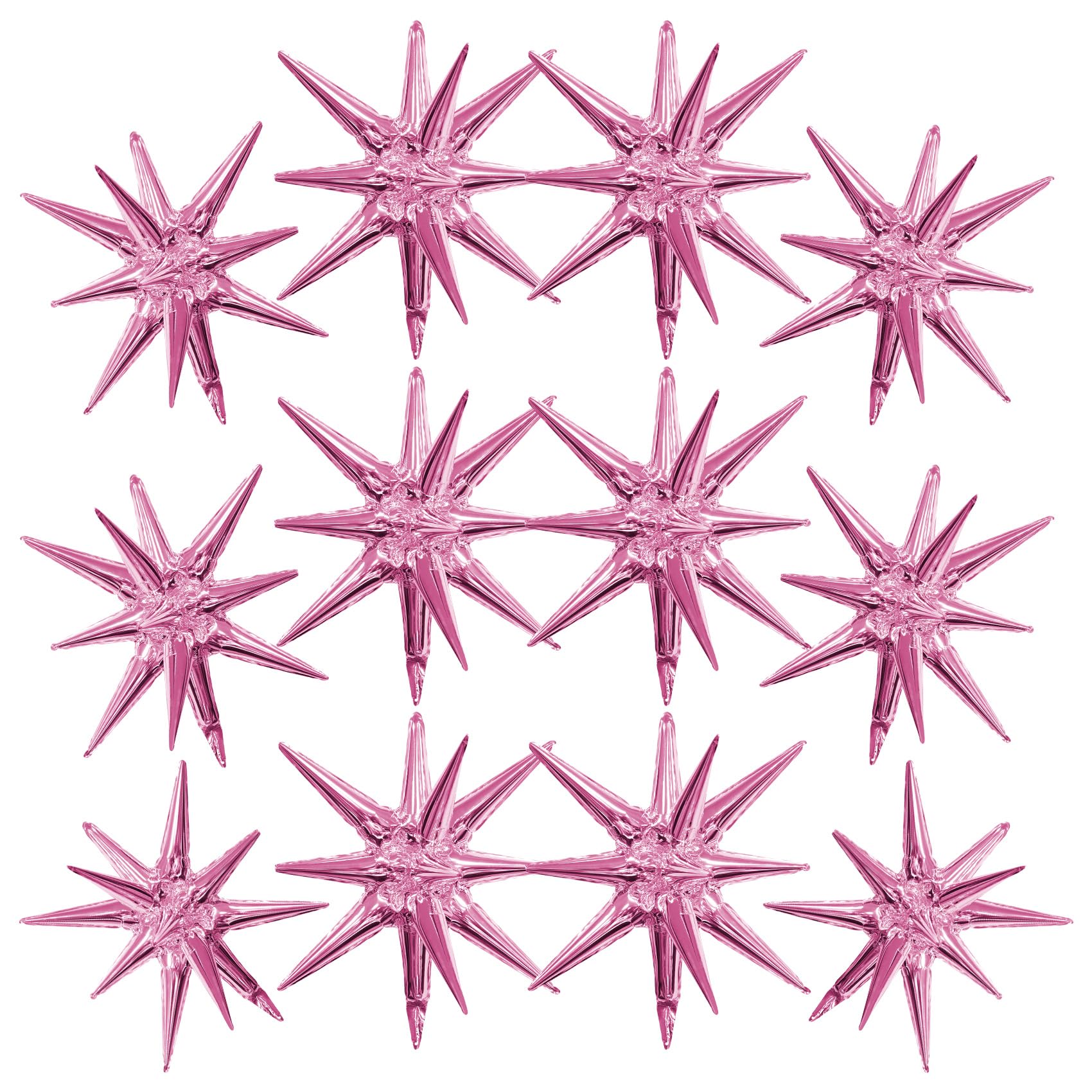 Pink Star Balloons 12pcs Foil Mylar Balloons Cone Spike Explosion Star