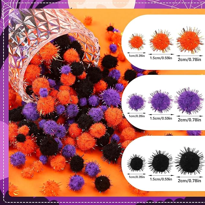 Halloween Pom Poms Balls 600 Pieces Orange Black Purple Craft