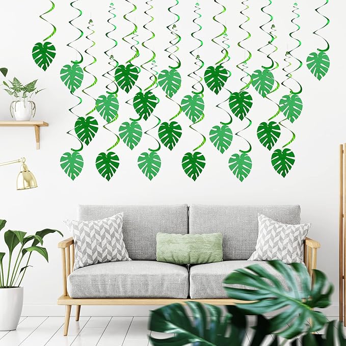 64 Pcs Hawaiian Luau Party Palm Leaves Swirl Decorations Hanging