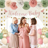 Amandir Girl Baby Shower Decorations Pink Sage Green Balloons Welcome