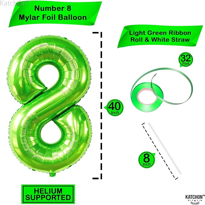 KatchOn, Light Green Number 8 Balloon - 40 Inch | Green Neon 8