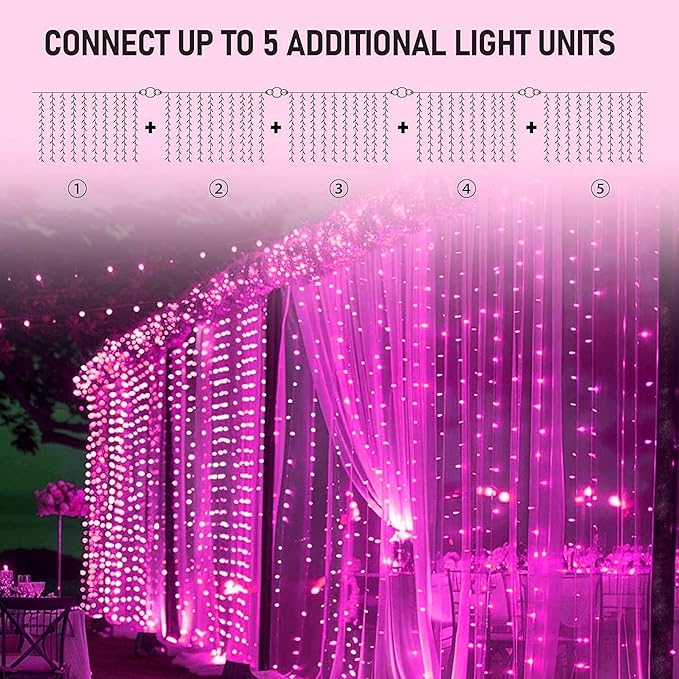 Dazzle Bright 300 LED Curtain String Lights Valentine's Day Fairy