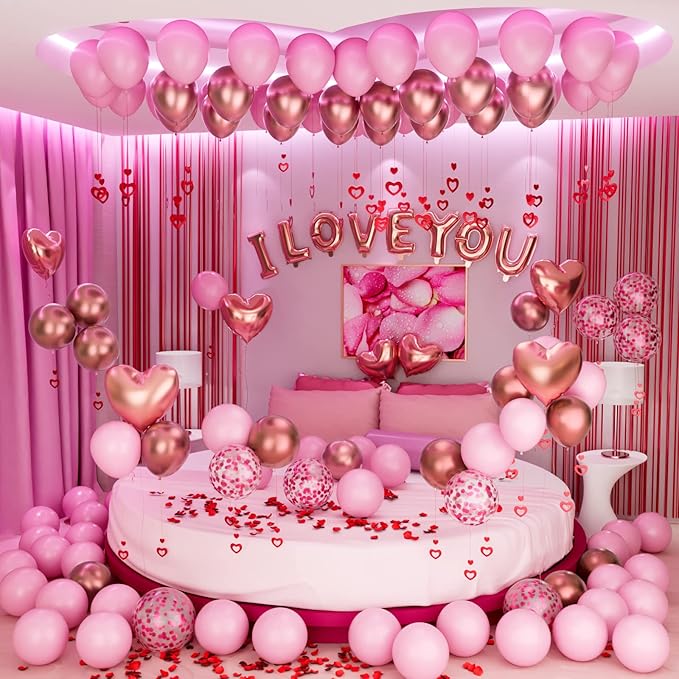 Valentine's Day Balloons Kit with Rose Gold Pink Heart I Love You