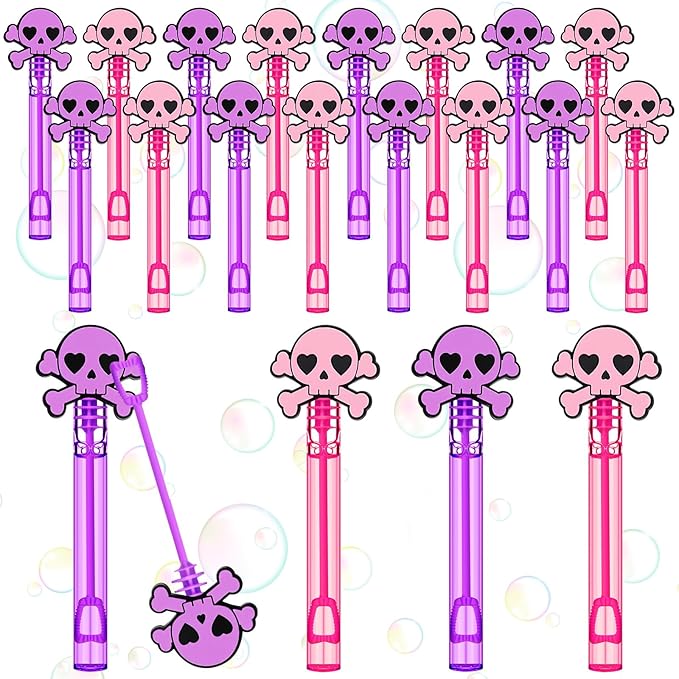 RoundFunny 24 Pcs Skull Mini Bubble Wands Skeleton Theme Party
