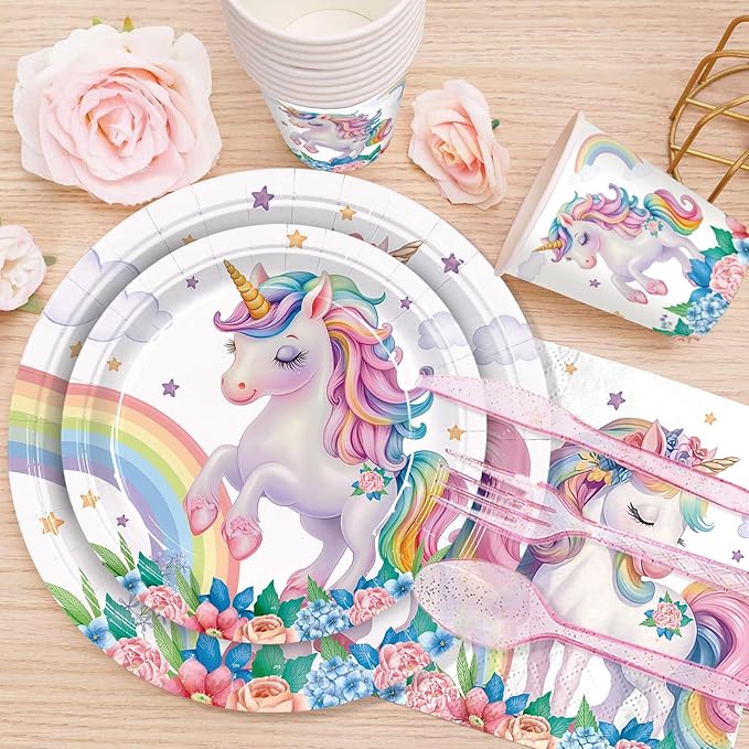 192pcs Unicorn Plates Napkins Unicorn Birthday Party Supplies