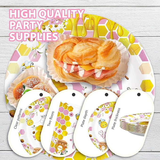 96Pcs Pink Bee 1st Birthday Party Supplies Honey First Bee Girls