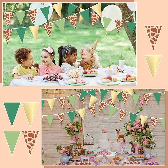 5 Pcs Safari Birthday Banner Decorations Giraffe Animals Green