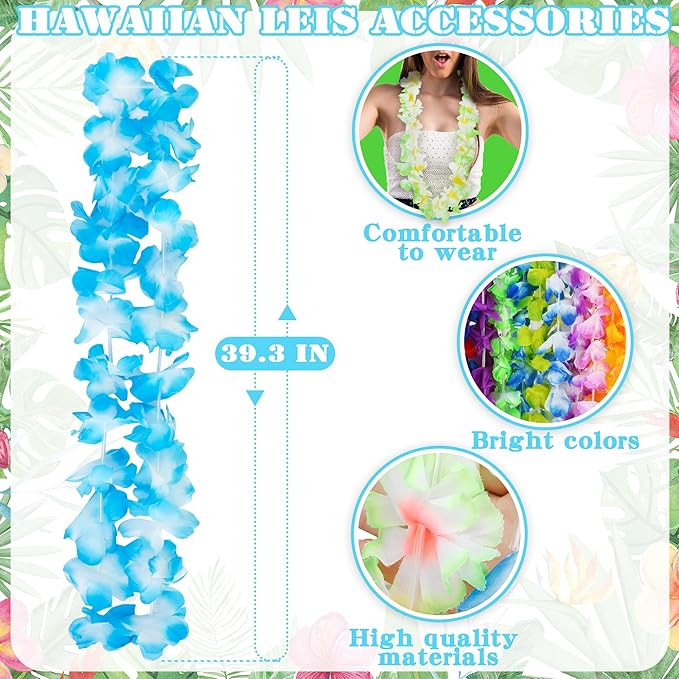 Arrowom 24pcs Hawaiian Leis Bulk Luau Party Silk Flower Necklace