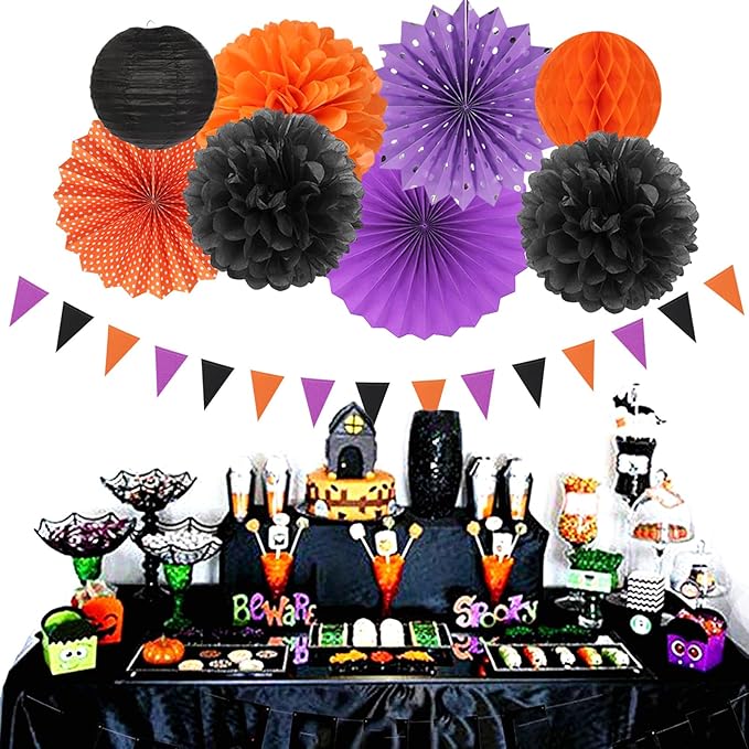 Black Orange Purple Halloween Party Decorations 20pcs Paper Lanterns