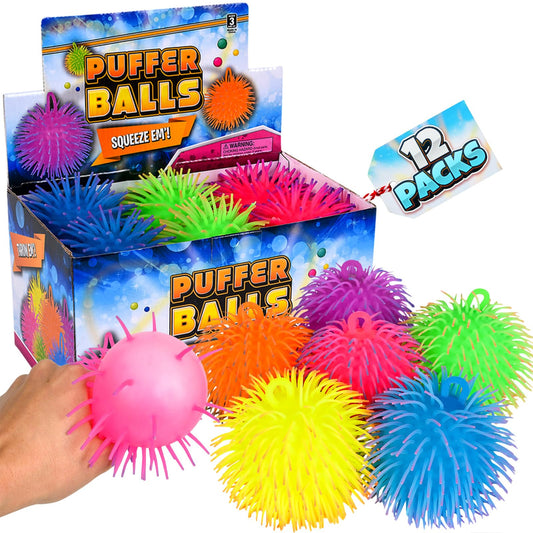 Bedwina Puffer Balls (Pack of 12) - Squishy Balls for Kids Neon Party