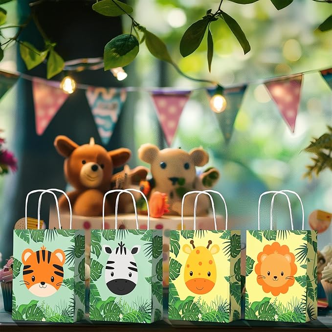 24 Pack Safari Party Favor Bags for Kids Jungle Goodie Bags with