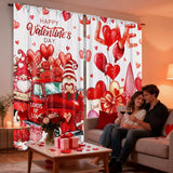 2 Pcs Valentines Day Curtains for Living Room Red Heart Truck Gnome