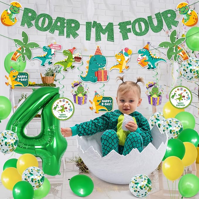 Roar Im 4 Dinosaur Party Decorations Boy Dinosaur 4th Birthday