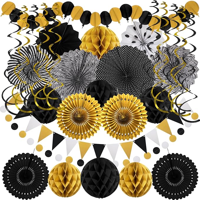 Black Gold Party Decorations, New Years Eve Party Supplies Easy