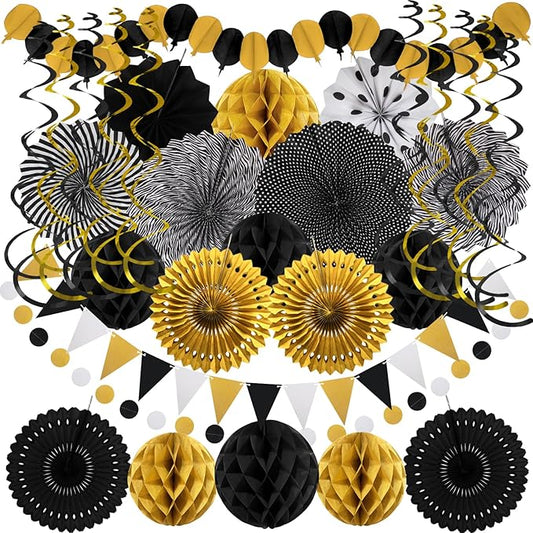 Black Gold Party Decorations, New Years Eve Party Supplies Easy