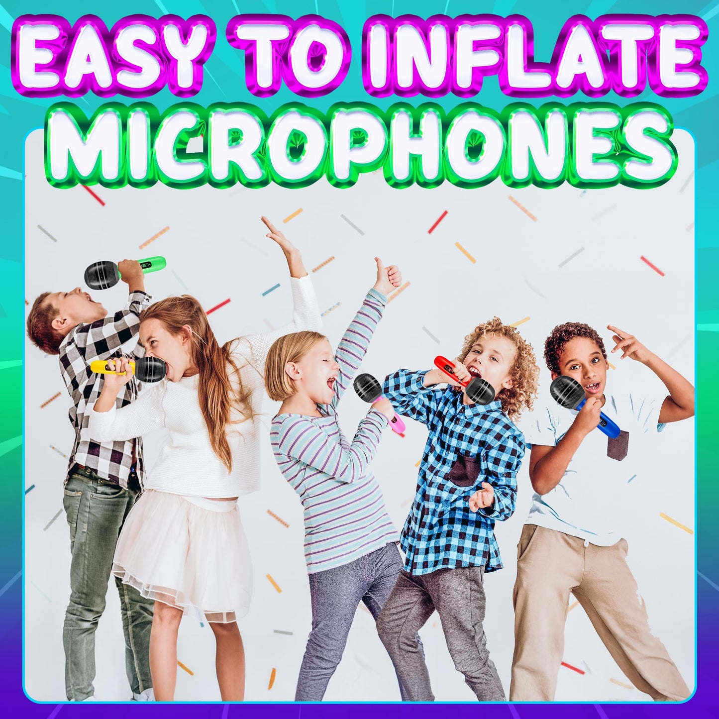 Inflatable Microphones for Parties - (Pack of 72) 10-inch Neon Colors