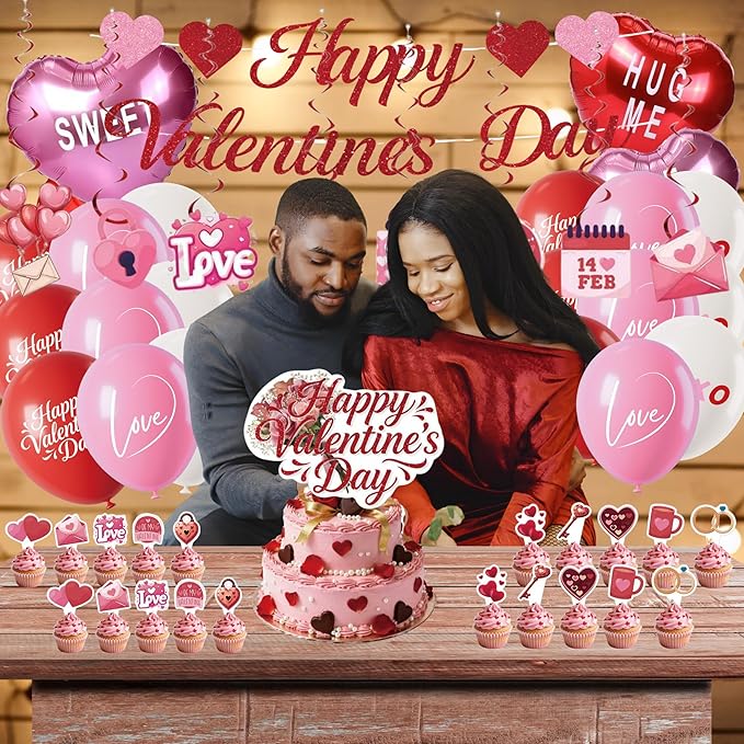 Happy Valentines Day Decorations Party Set Red Heart Decor Themed