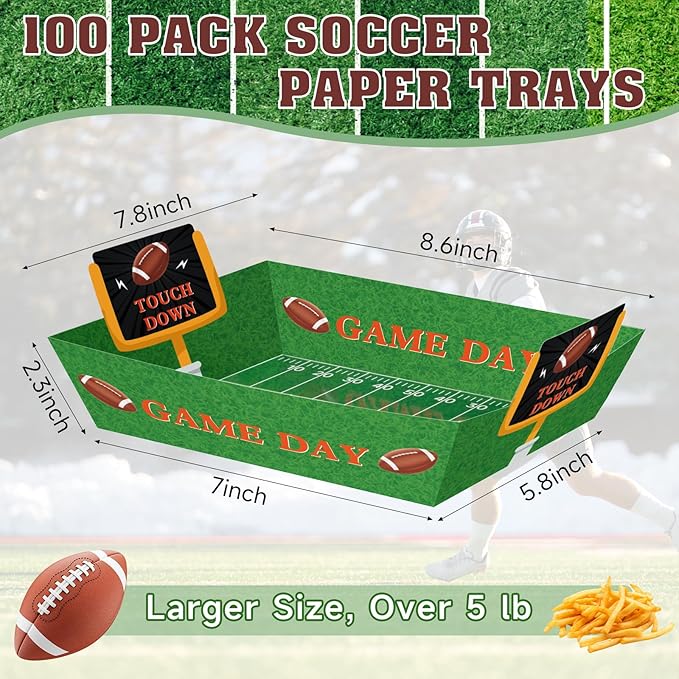 100Pcs Football Party Supplies 5lb Food Plates Paper Trays #2
