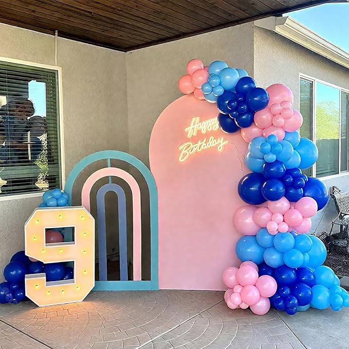 HILAVO Pink and Blue Balloons 12 Inch Pastel Metallic Blue Baby Light
