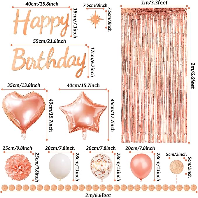 Rose Gold Birthday Party Decorations Happy Birthday Banner Rose