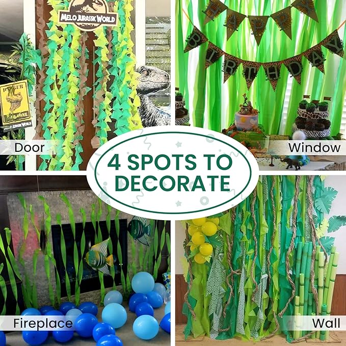 PartyWoo Crepe Paper Streamers 6 Rolls 492ft, Pack of Lime Green,