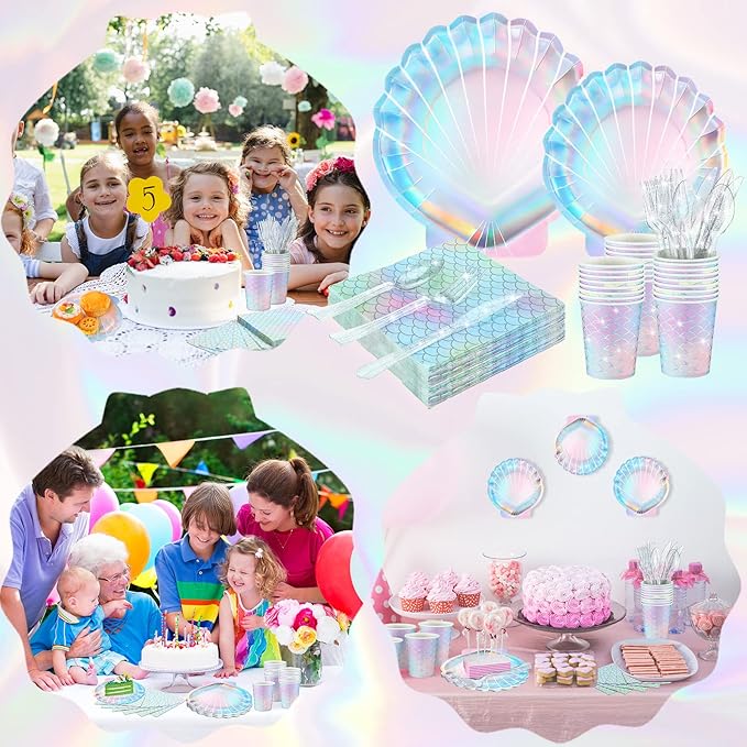 144 Pcs Mermaid Birthday Party Supplies Tableware Includes Mermaids