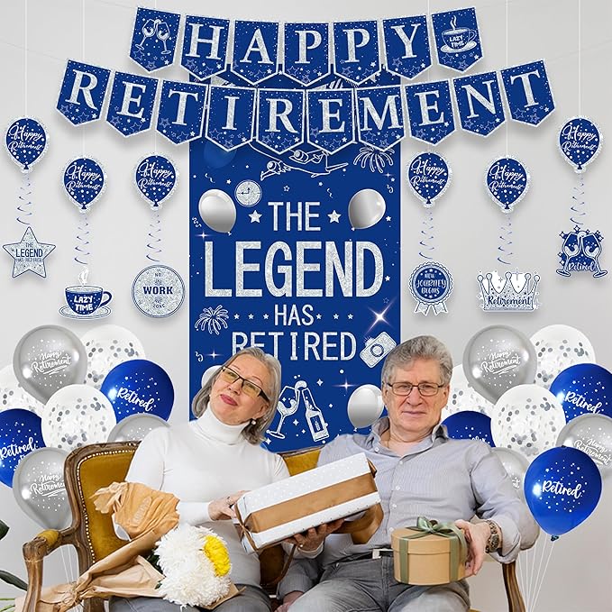 Roetyce Retirement Party Decorations for Men Women, Blue Silver Happy