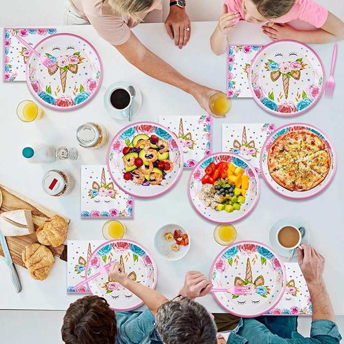 96 Pcs Unicorn Party Plates and Napkins Set Include Magical Unicorn