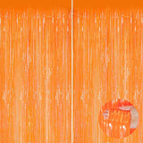 Orange Metallic Tinsel Foil Fringe Curtains, 2 Pack 3.3x8.3 Feet