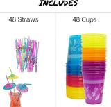 4E's Novelty 48 Packs Tropical Party Cups with Parasol Straws
