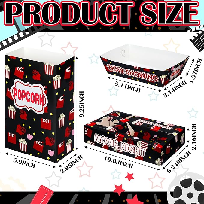 72 Pcs Movie Night Supplies Paper Movie Snack Trays Set Include 24