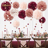 Bachelorette Party Decorations 15Pcs Burgundy Rose Gold Tissue Pom