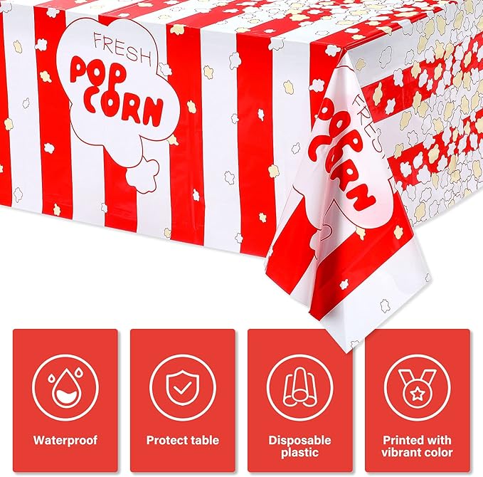Irenare 6 Pieces Popcorn Tablecloth Decorations Plastic Popcorn Table