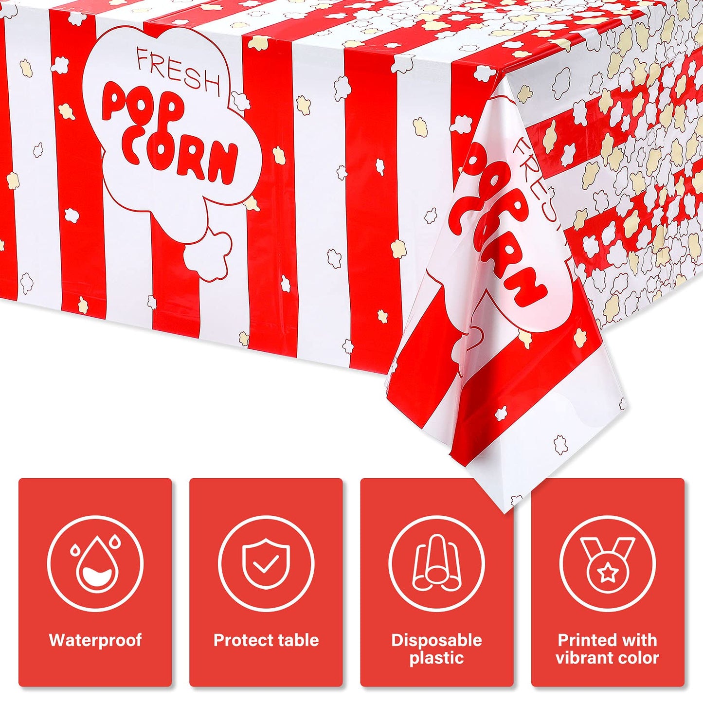 Irenare 3 Pieces Popcorn Tablecloth Decorations Plastic Popcorn Table