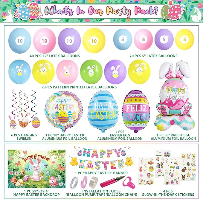 Party Spot! 101 PCS 2026 Easter Party Decorations Set Easter Party