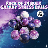 Galaxy Stress Balls for Kids - Pack of 24 Bulk - Squeeze Anxiety