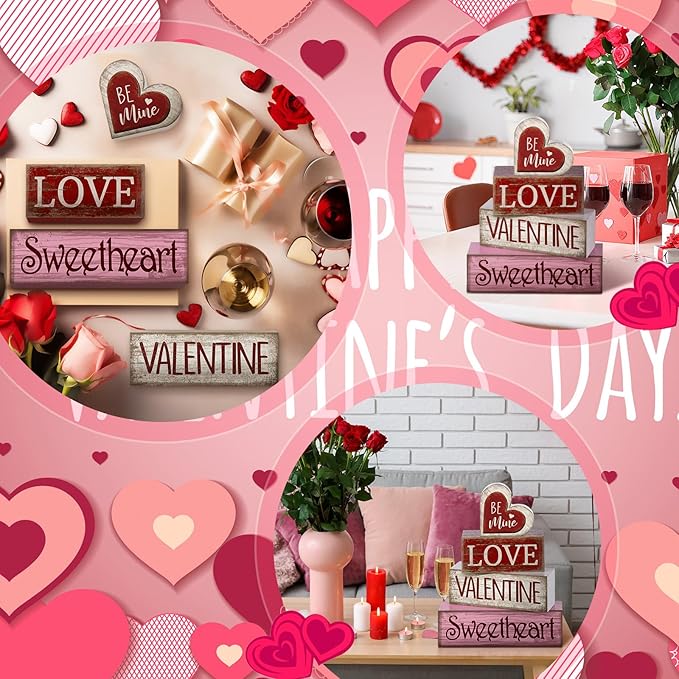 4 Pcs Valentine Table Decoration Wooden Be Mine Heart Decor