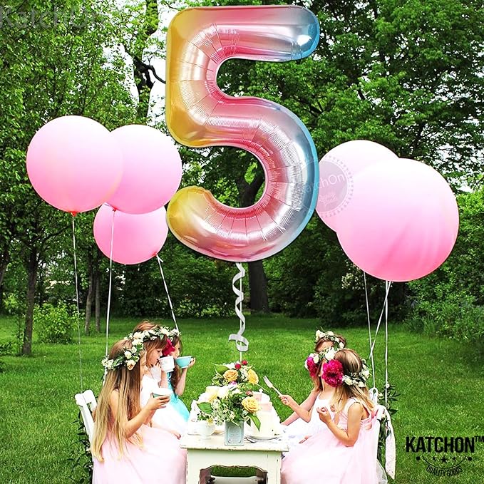 KatchOn Giant Rainbow Number 5 Balloon - 40 Inch | 5th Birthday