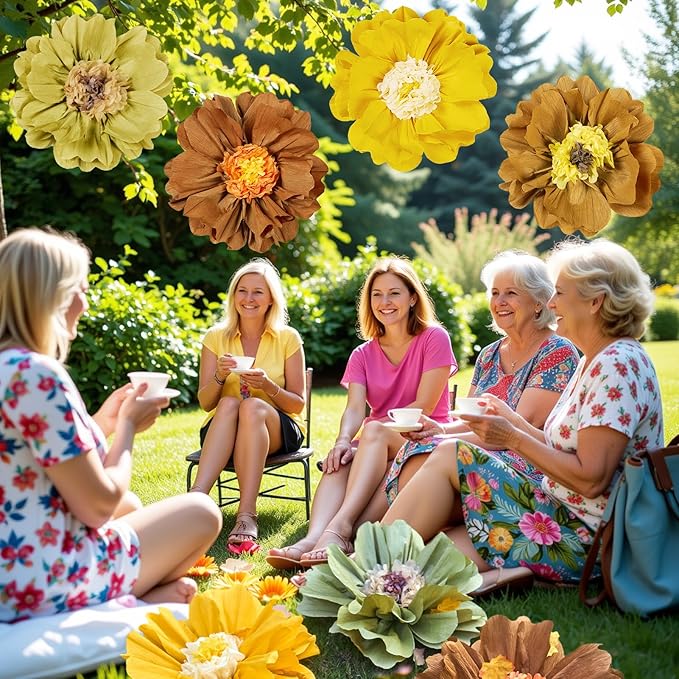 4 PCS 20" Brown Yellow Giant Paper Flowers Boho Baby Shower Party