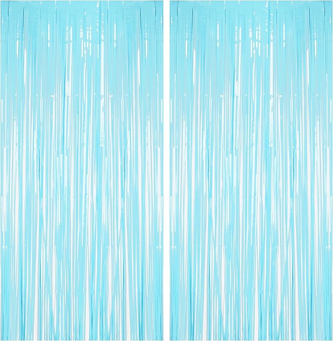 BRAVESHINE Fringe Curtains Backdrop - 2Pcs Pastel Blue Party