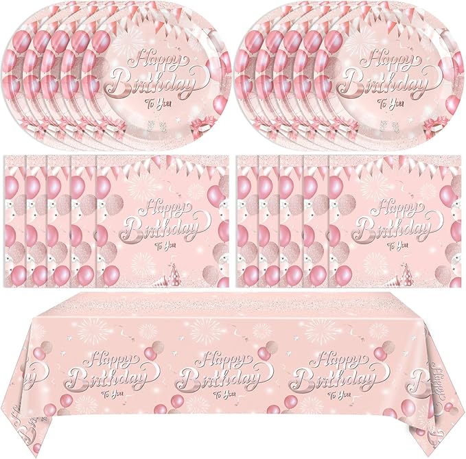 41Pcs Rose Gold Birthday Party Decorations Happy Birthday Plates and
