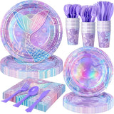 Purple Mermaid Party Tableware Supplies 168PCS Mermaid Plates