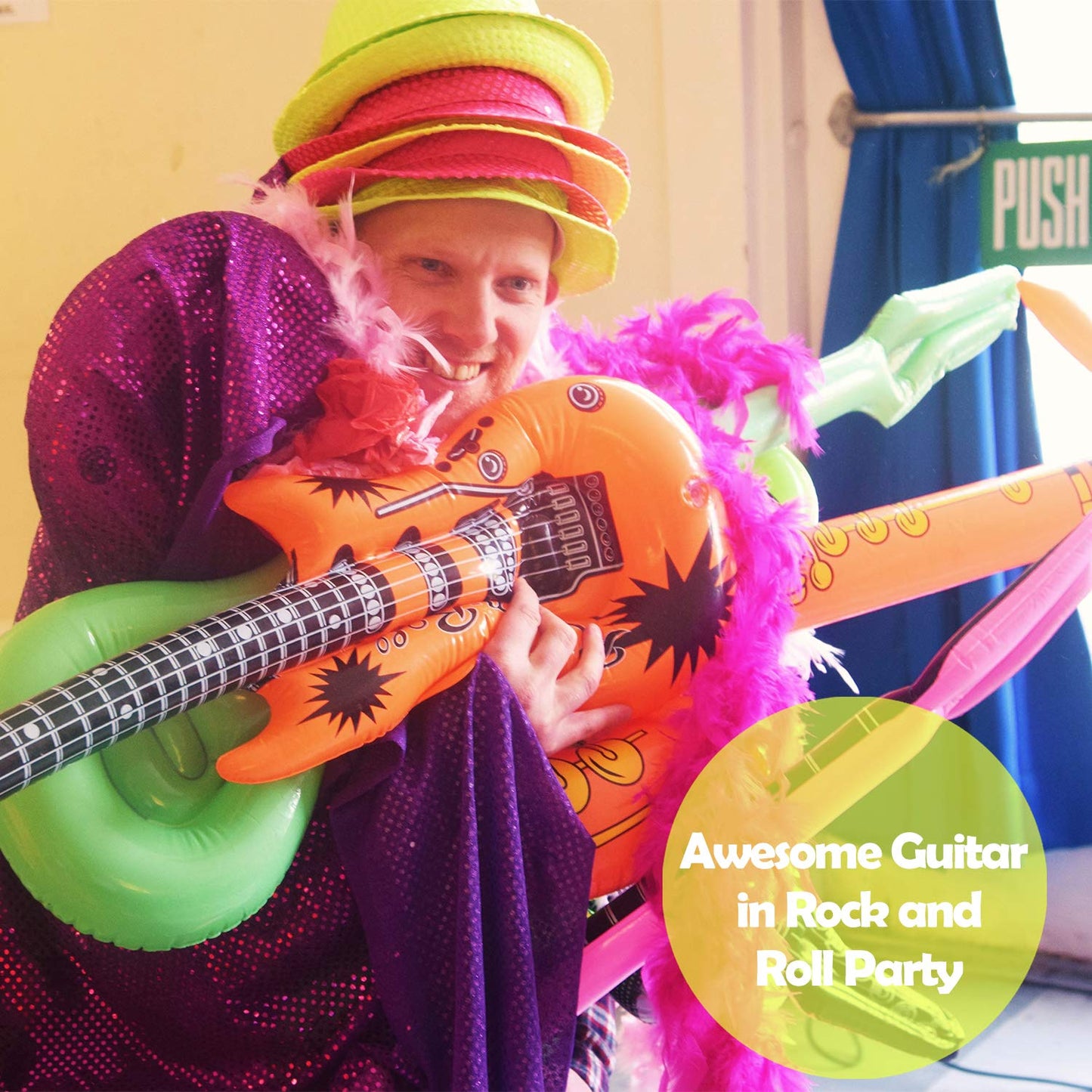 Novelty Place 12Pcs Inflatable Guitar for Kids - 35In Blow Up Electric