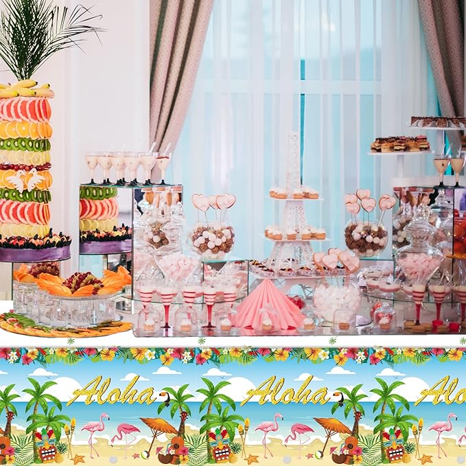 Tevxj 3 Pieces Tropical Luau Party Tablecovers Hawaiian Beach Theme