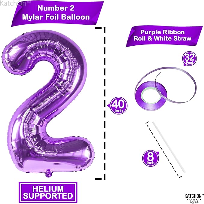 KatchOn, Purple Number 2 Balloon - Giant, 40 Inch | Two The Moon