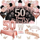 50th Birthday Decorations for Women 49pcs Black Rose Gold Black
