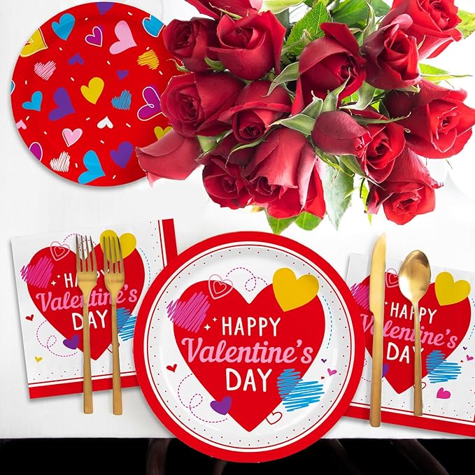 Valentine's Day Party Supplies Set for 50 Elegant Disposable Paper